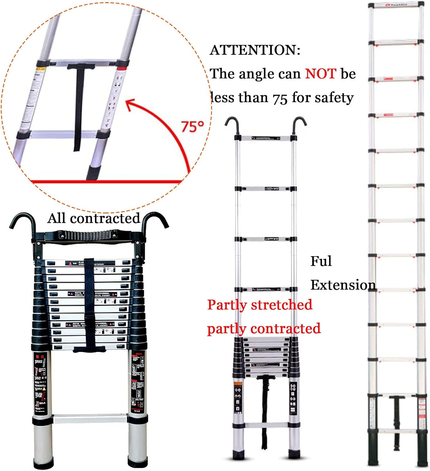 Aluminum Telescoping Ladder, Extension Ladder 10.5 Ft Ladders for Home and Professional Use Folding Ladder,True Telescopic Ladder Technology,Collapsible Ladder,1.5m/4.9ft