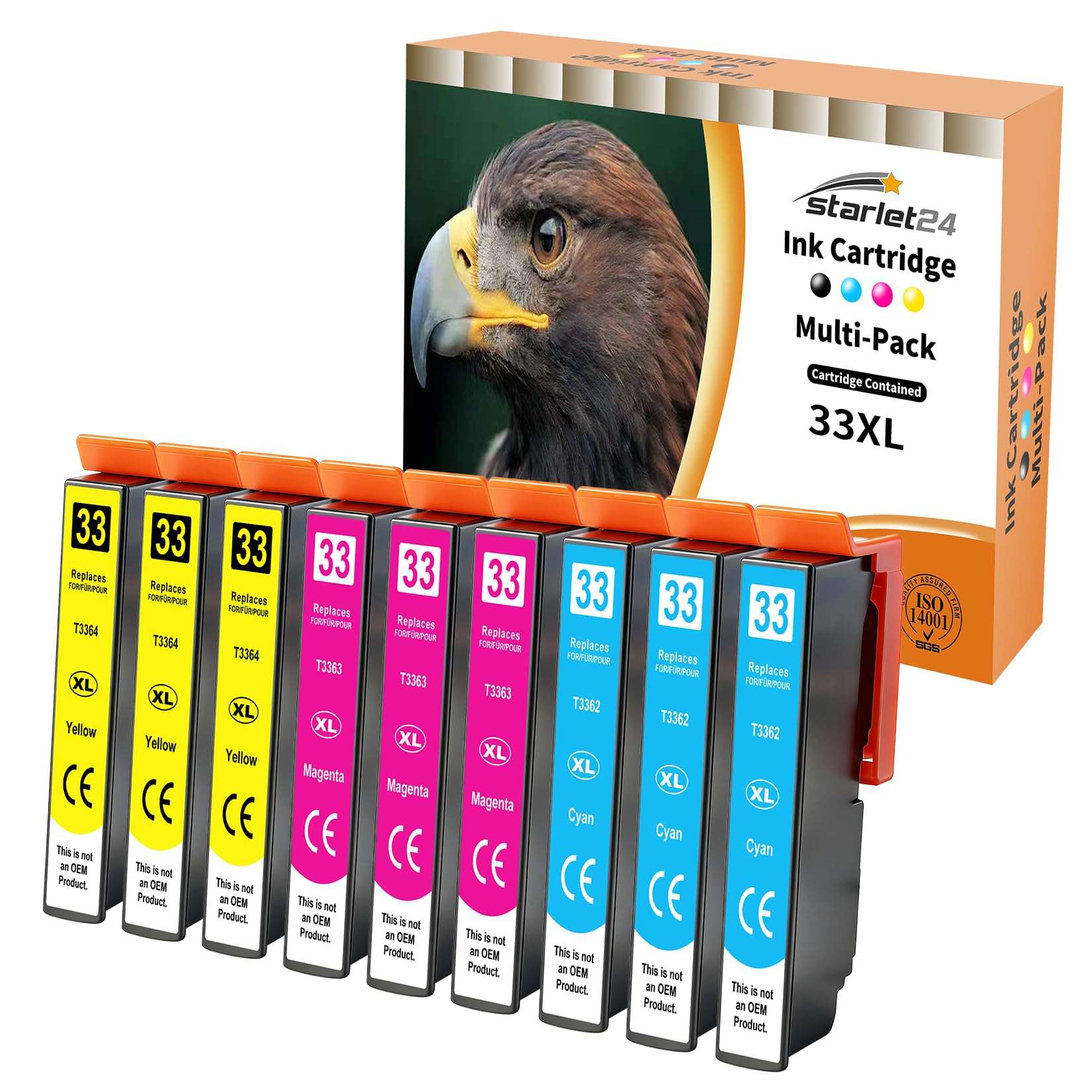Starlet24 9X 33XL Multipack Druckerpatronen Kompatibel für Epson 33XL 33 XL Cyan Magenta Gelb für Epson XP7100 Druckerpatronen XP-540 XP-530 XP-630 XP-635 XP-645