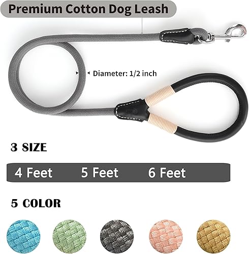 Miniatura 4 de Mile High Life Correa de perro con asa envuelta de cuero genuino, con cierre resistente para perros pequeños, medianos y grandes (gris, 4 pies)