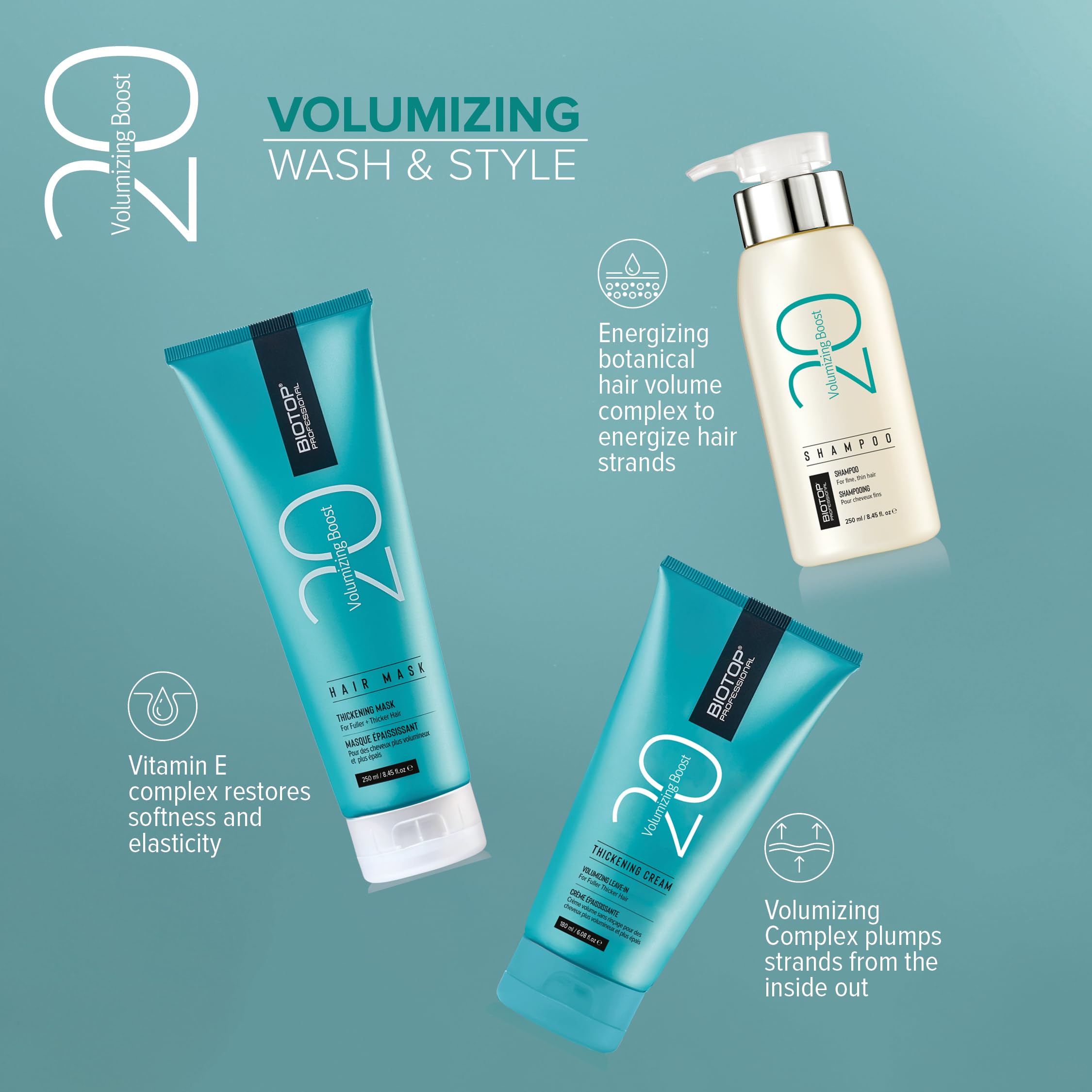 Shampoo per capelli volumizzante 20 Volumizing Boost: shampoo detergente delicato e volumizzante per capelli sottili, lisci e sottili; fornisce una protezione duratura contro l'umidità e il colore dei