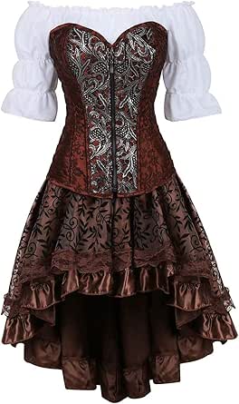 Women Sexy Burlesque Corset Bustier Top & Mini TuTu Skirt Costume | Halloween Fancy Dress For Adult Women