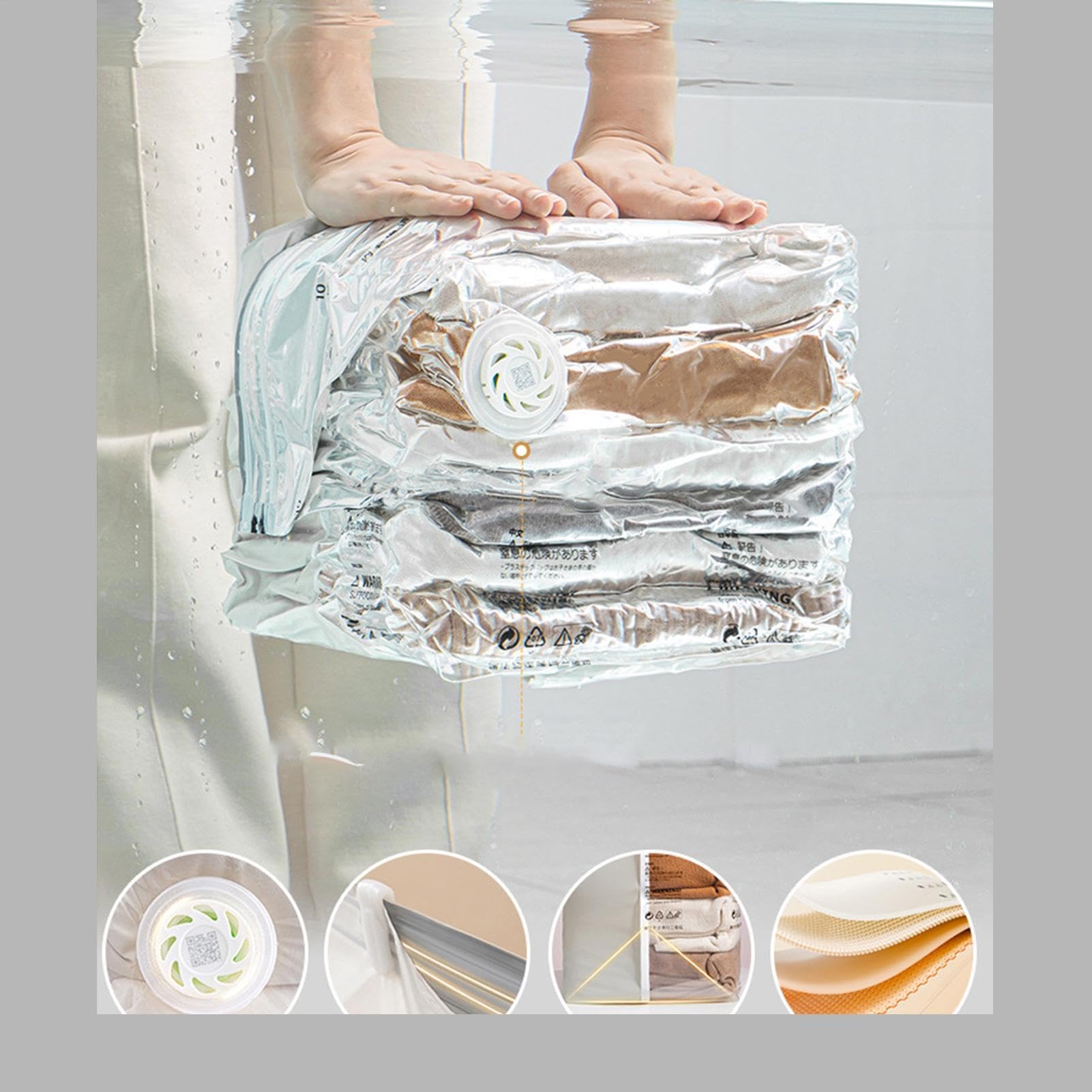 Paquete de 6 bolsas de almacenamiento al vacío sin bomba, bolsas selladoras al vacío reutilizables que ahorran espacio para ropa, mantas, almohadas, de almacenamiento de compresión enrollable