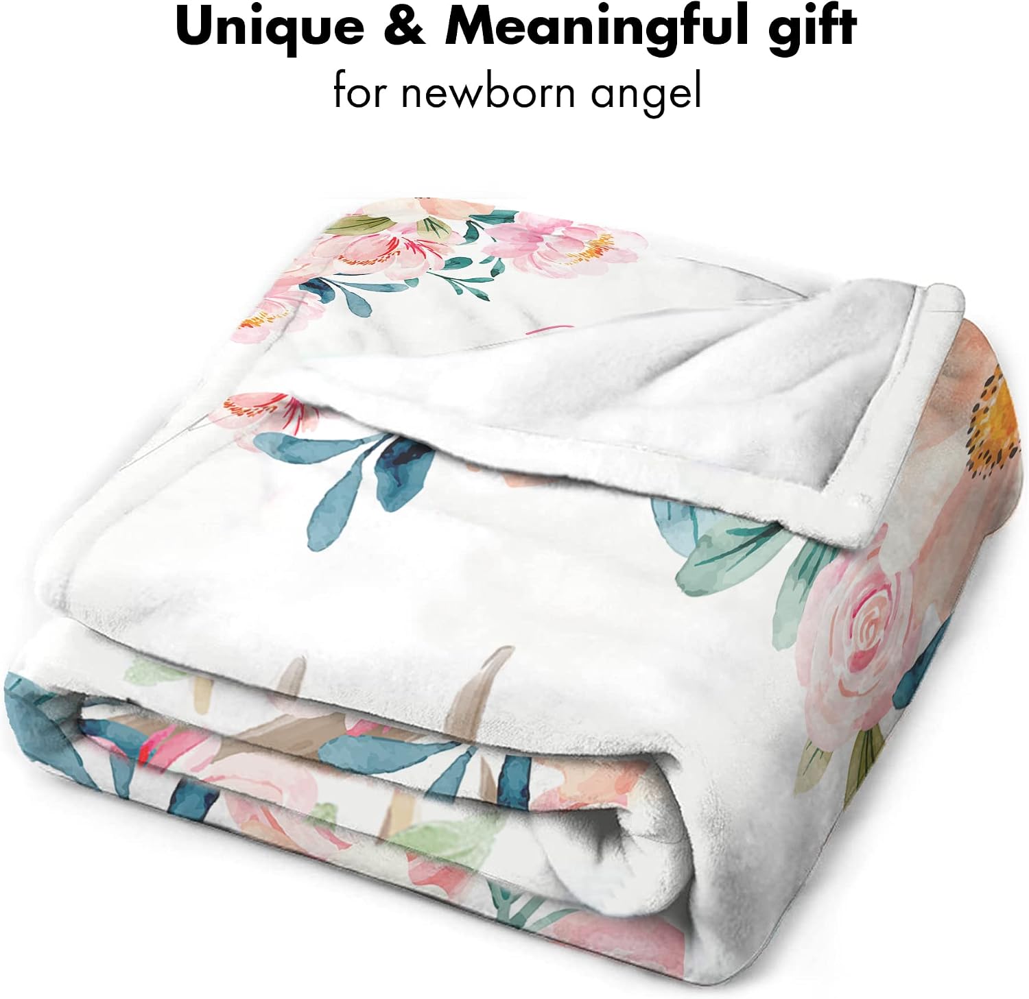 Personalized Antler Baby Blanket, Custom Name Floral Nursery Decor, Pink Flowers & Greenery Design, Soft Fleece Wrap for Girl, Rustic Woodland Theme, Cozy Receiving Blanket for Newborn