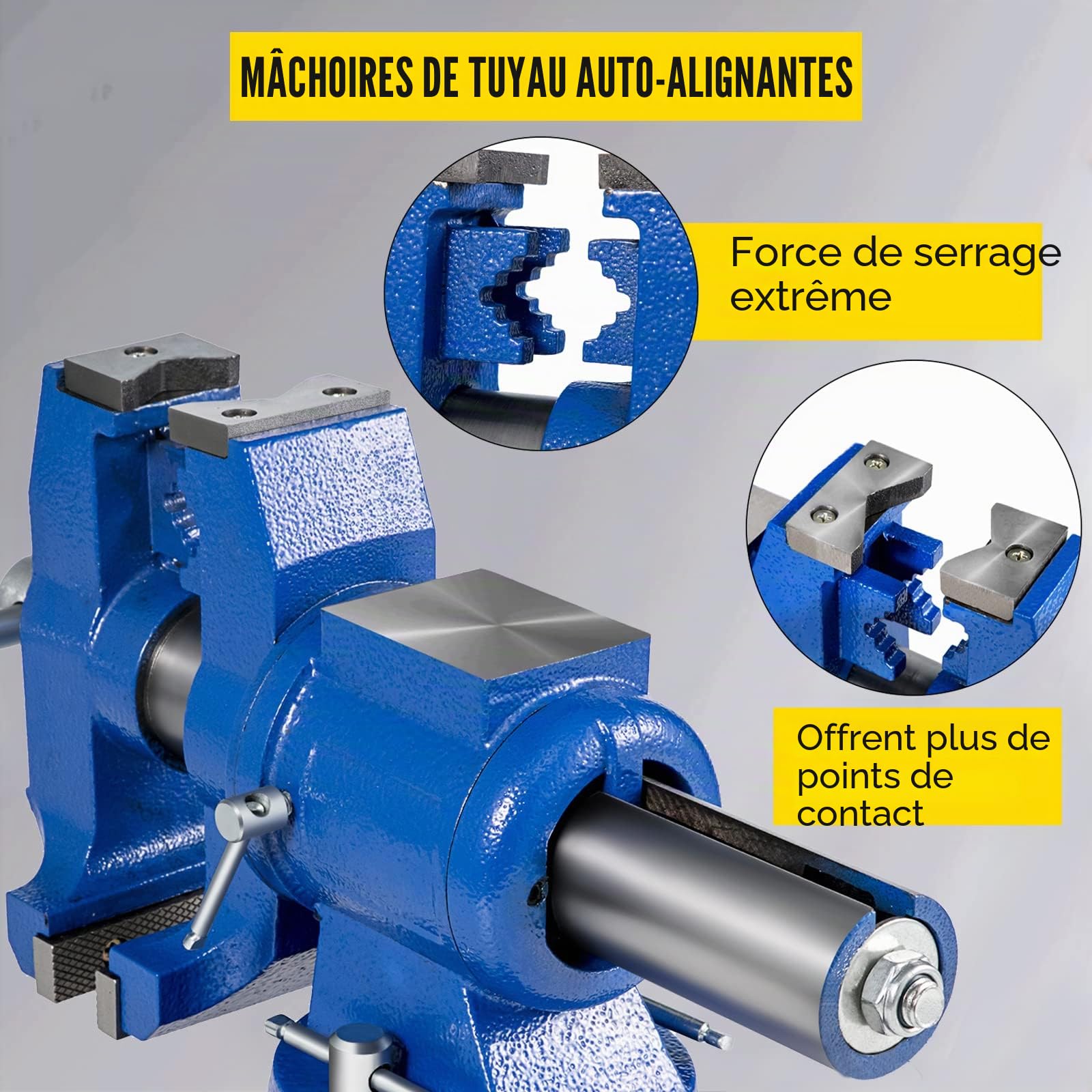 VEVOR Étau d'Établi 152 mm Base Pivotante Polyvalent, Étau en Fonte Ductile Force de Serrage 30 kN, Outil Serrage pour Serrer Fixer la Pièce, 45 x 18 x 25 cm, Qualité Haute Résistance, Bleu