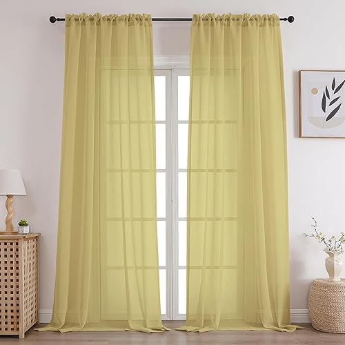 CUCRAF Cortinas traslúcidas de 63 pulgadas de largo, para sala de estar, dormitorio, cortinas cortas para tratamiento de semi ventana, bolsillo para