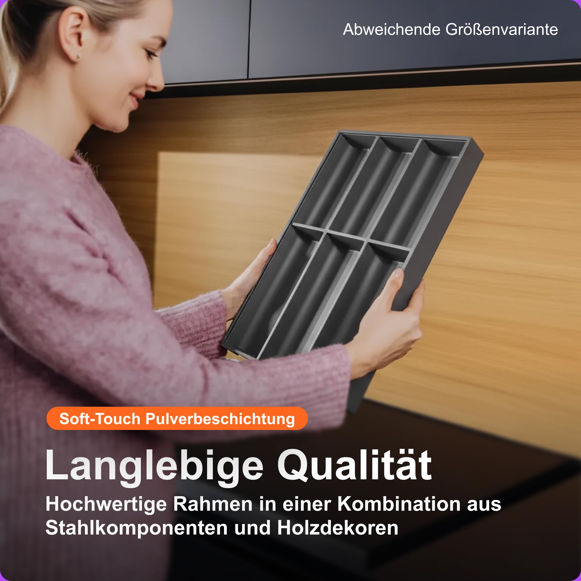 Blum AMBIA-LINE Besteckkasten mit Soft-Touch | Premium Schubladen-Organizer für moderne Küchenschublade & Schrank | schützt, sortiert & ordnet Besteck und Küchenhelfer | 42,5×30×5,1 cm | Oriongrau