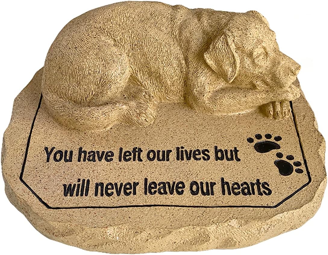 Lily's Home Weather Resistant Outdoor Memorial Garden Headstone with Dog Figurine (Dog Memorial Stone)