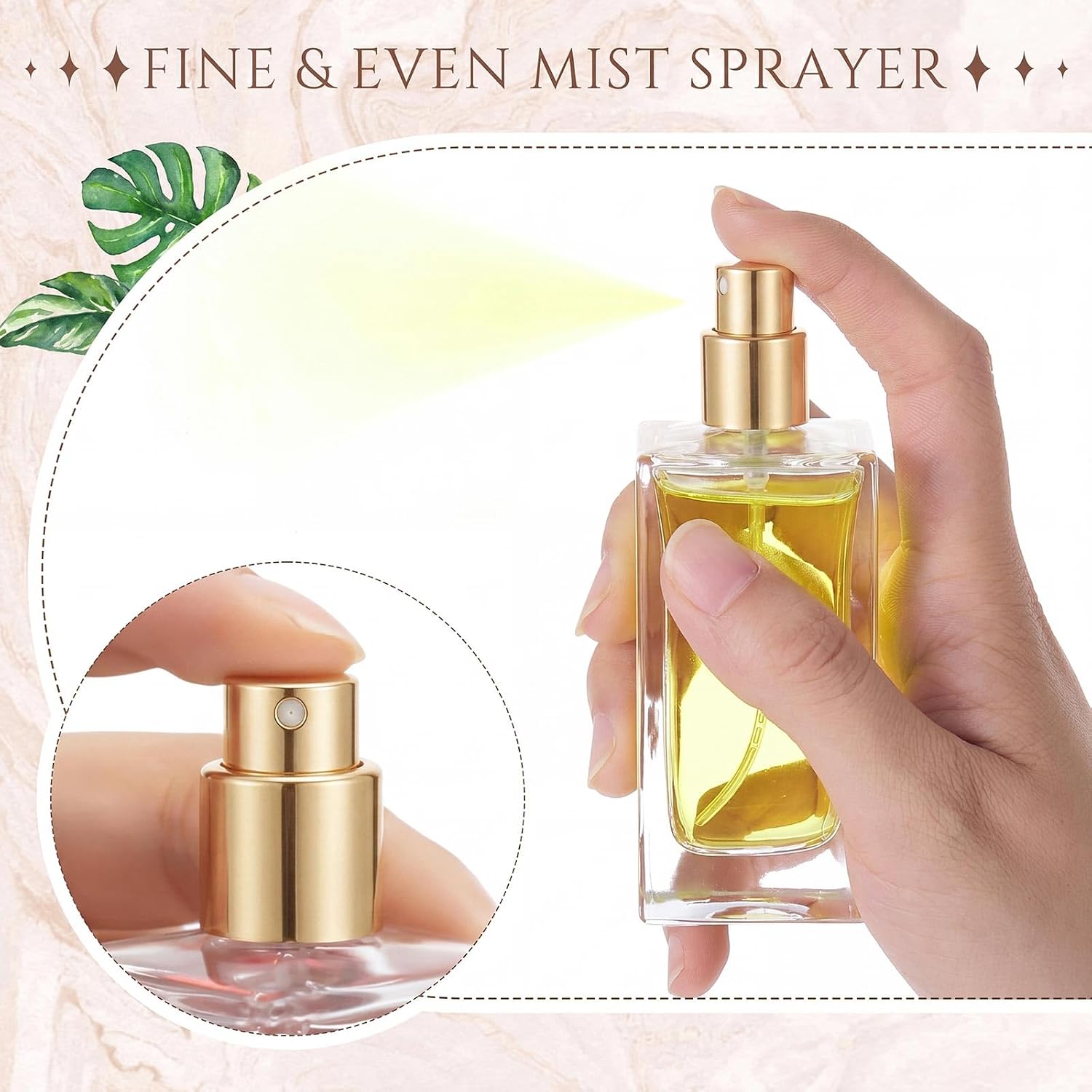Teenyyou 6 Pack 50 ml Empty Square Perfume Bottles Refillable, Gold