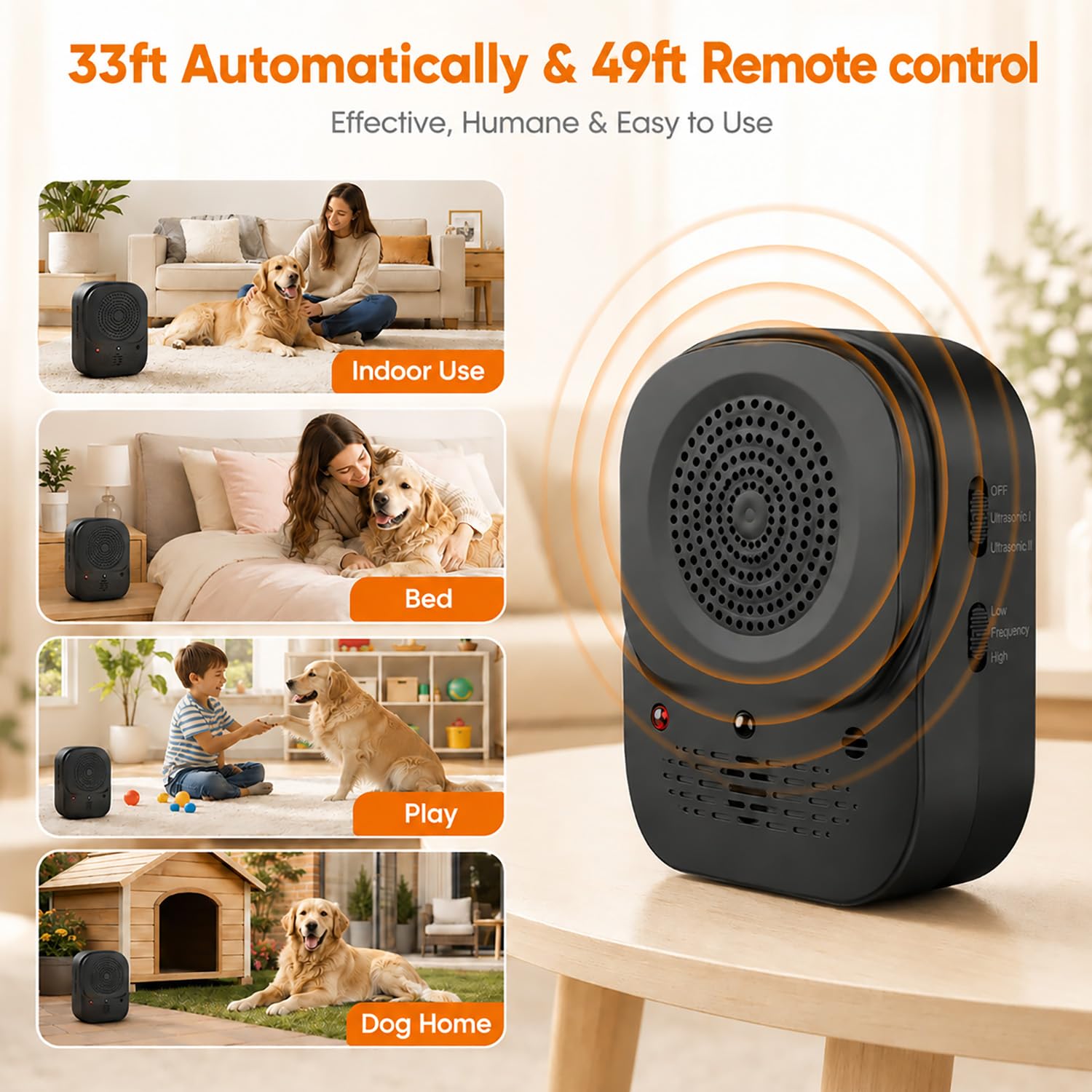 Anti-Aboiement pour Chien, Automatique Boitier Ultrason Anti Aboiement Chien 4 Modes, IP45 Étanche & Rechargeable, Appareil Anti Aboiement pour Petits Moyenne et Grands Chiens, Intérieurs & Extérieurs