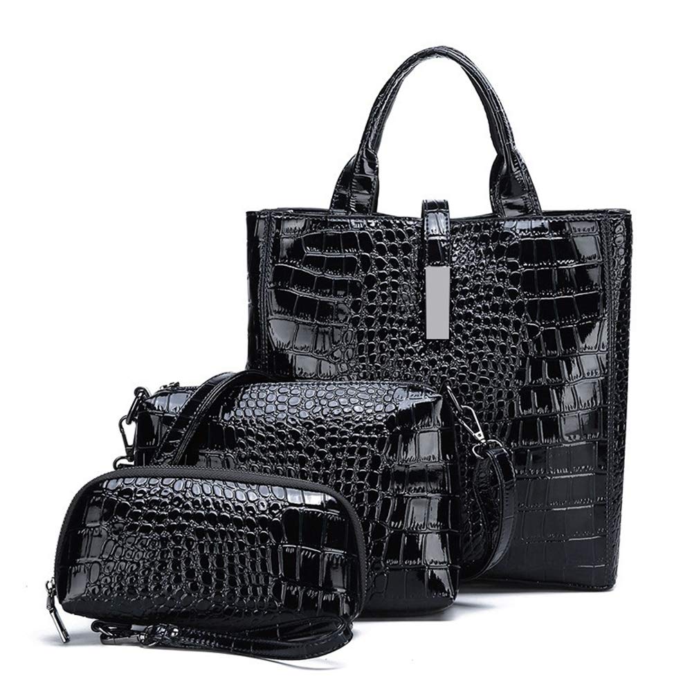 Lady women crocodile PU leather Tote handbag Fashion three pieces suit Multifunction Hao8226 blcak