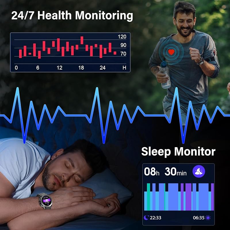 Ceas inteligent Atheewon cu ecran tactil de 1,39 inchi pentru bărbați și femei, cu funcție de telefon, ceas sport rezistent la apă IP68, negru 2026