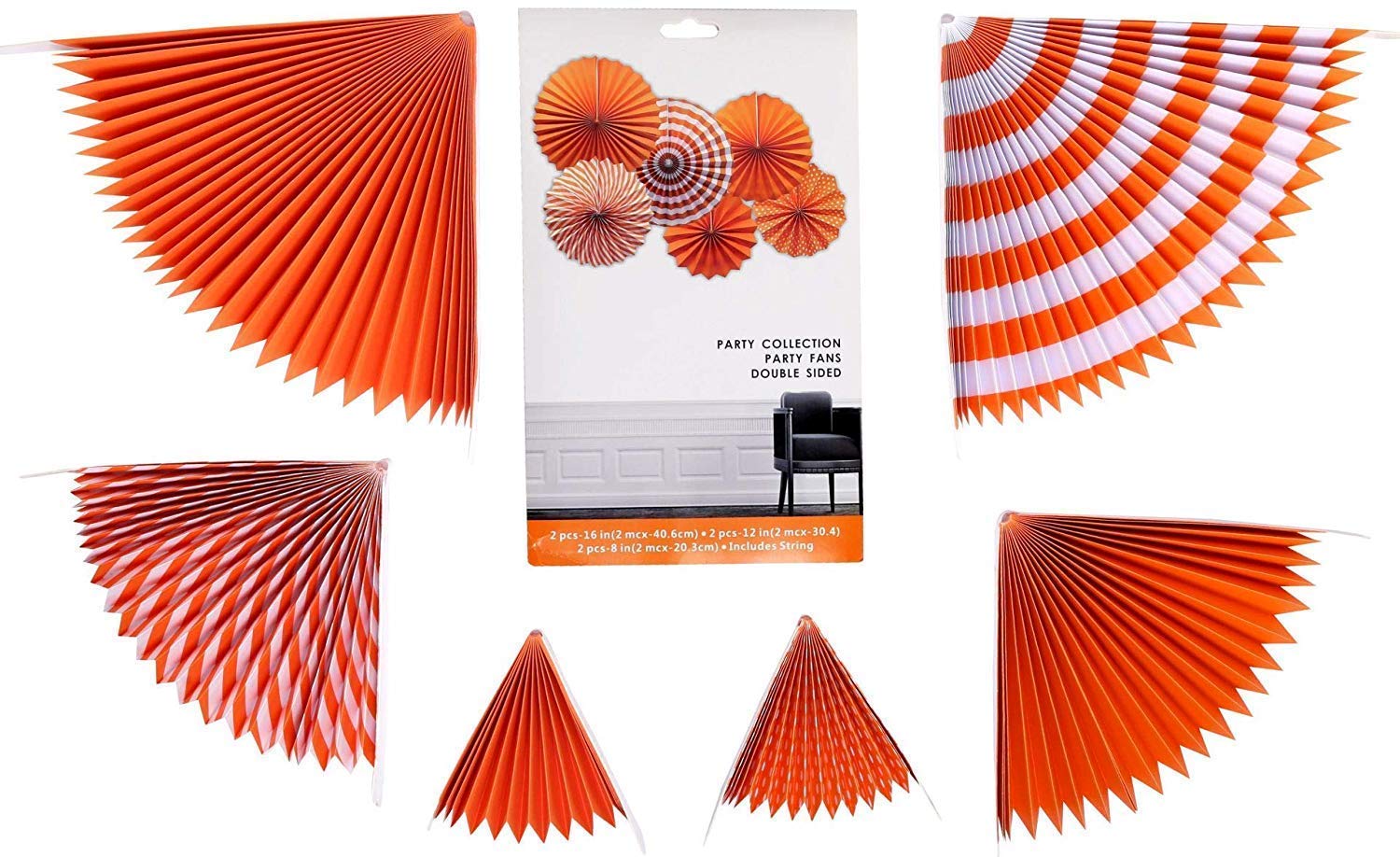 Atpata Funky Paper Fans for Party Wall Decor and Backdrop (Set of 6 Pcs.) (Orange) 3