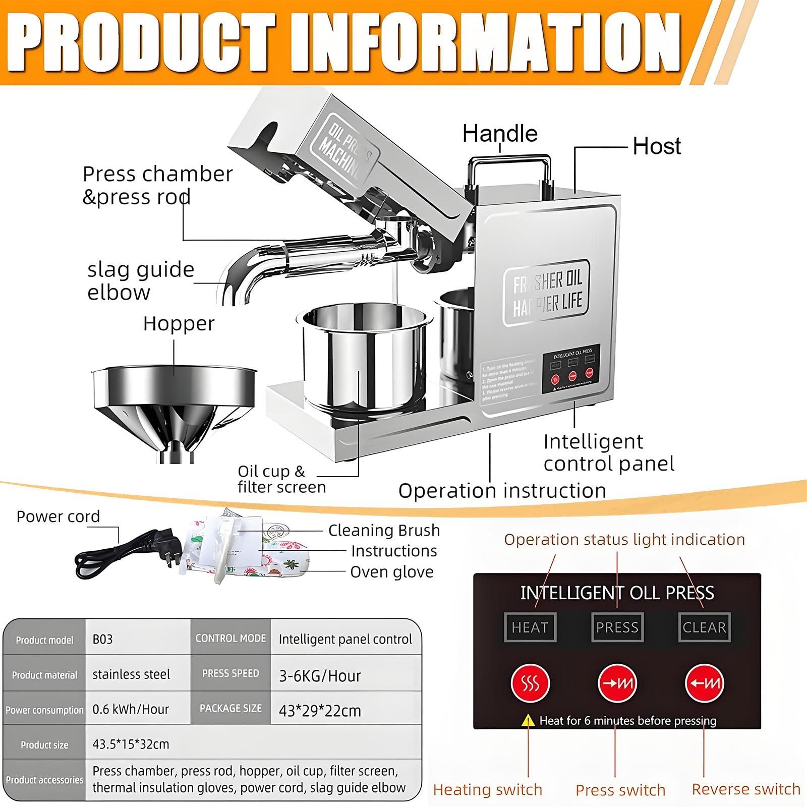 820w Digitalanzeige Haushalt KüChe-Home Commercial,Intelligente Elektrische öLpresse Aus Edelstahl,Familie öLextraktor-Gesunde öLpresse Maschine FüR Sonnennkerne Erdnuss Sesam Raps