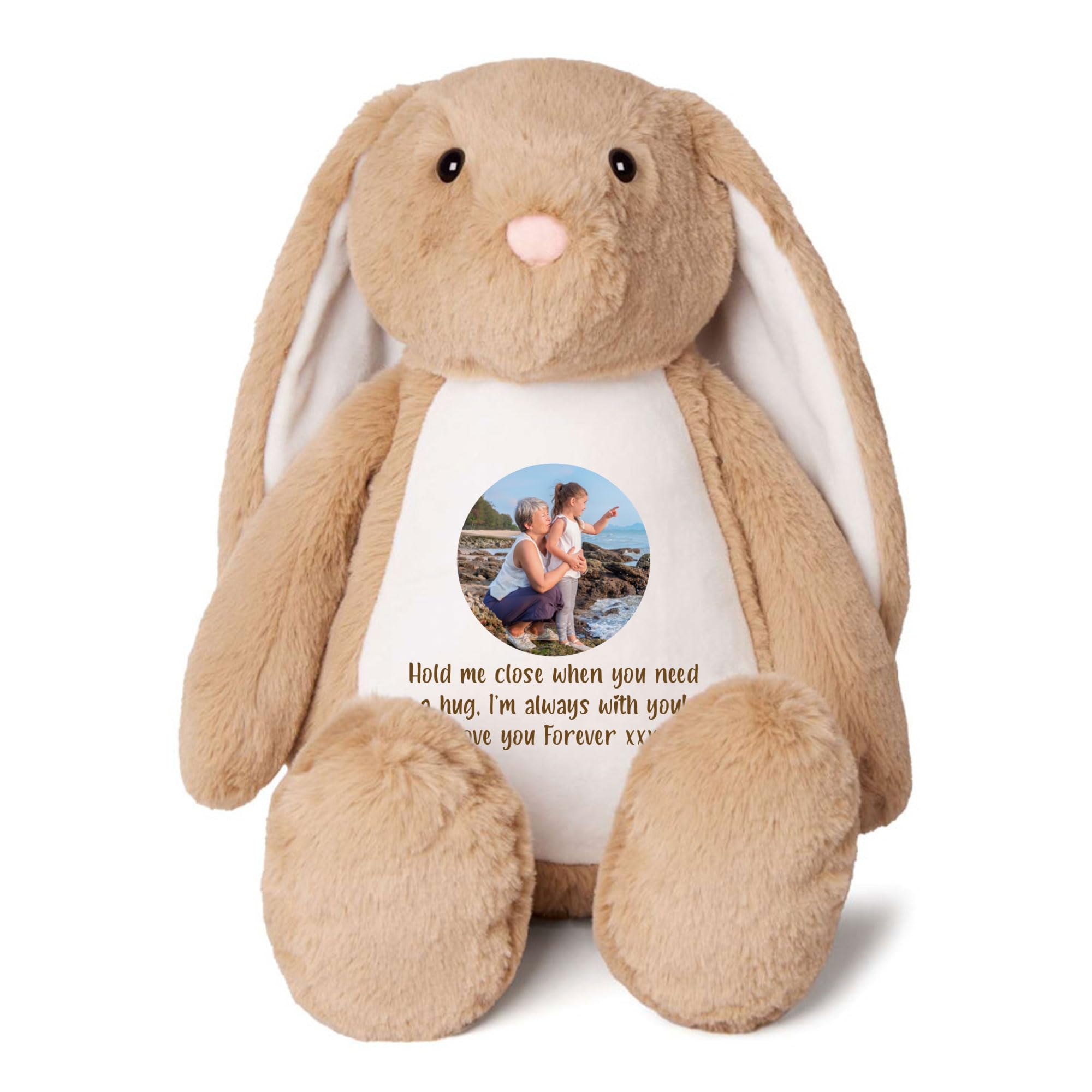 The Lovely Keepsake Company Brown Personalised Photo Comfort Keepsake Bunny - | Custom Photo & Message | Sympathy Gift, Remembrance