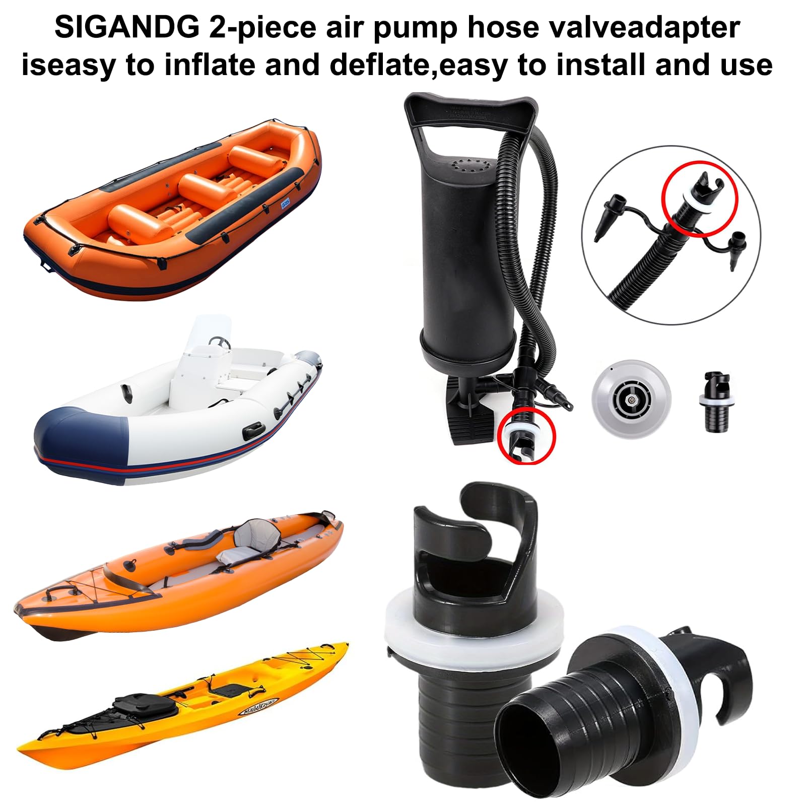 2 sztuki adapter do pompki do pontonu, adapter zaworu pompki do kajaka, szczelny i wytrzymały, obrotowy design, akcesoria do zaworów powietrznych do pontonów, kajakarstwo