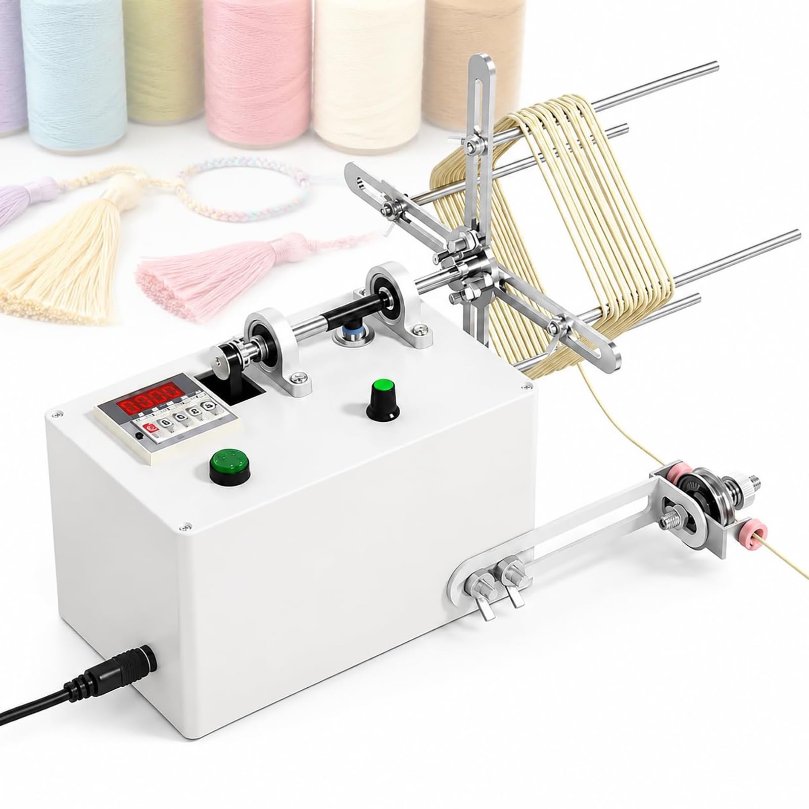 Máquina eléctrica de bobinado de borlas, herramienta de carrete de hilo inteligente, bobinadora automática de hilo con pantalla digital, velocidad y giros ajustables, circunferencia máxima de 50 cm