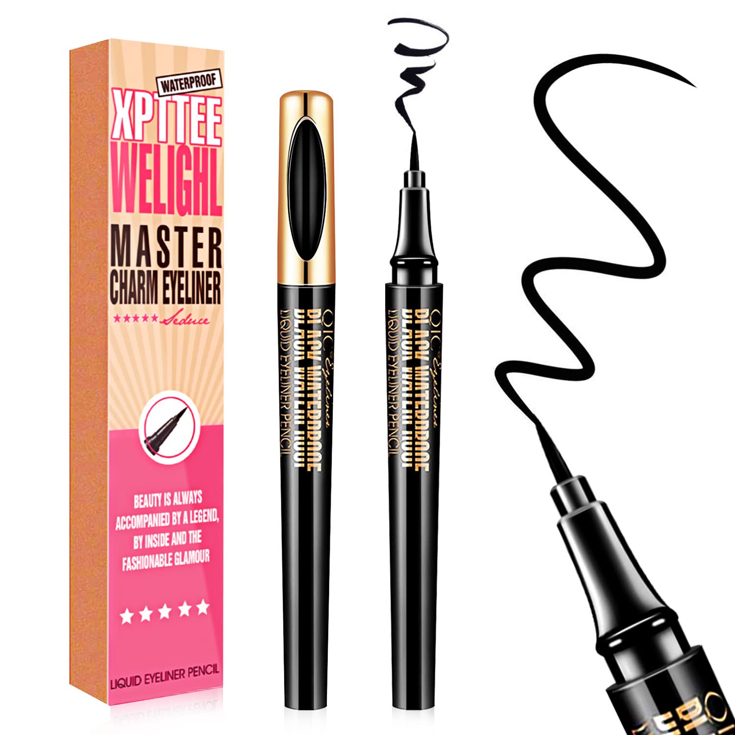 NICEMOVICMagic Liquid Eyeliner, Black Waterproof Eye Liners, Long-Lasting, Sweatproof and Smudgeproof, Super Slim Eyeliner Pen Gel, Professional Eye Makeup Tools