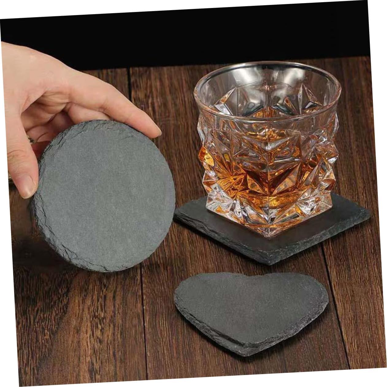 12Pcs Natural Rock Square Drink Coasters Non-Slip Heat Resistant Cup Mats for Bar Kitchen Home Protection