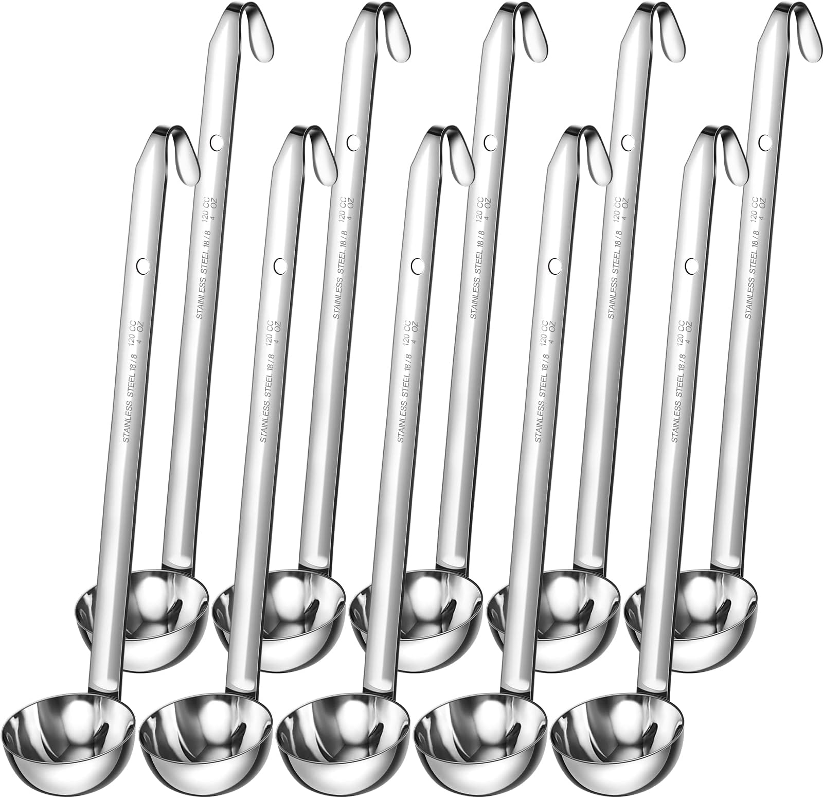 10 Pieces Stainless Steel Ladle with Pouring Rim Soup Handle Ladle Metal Sturdy Measured Ladles Serving Spoons with Long Hook Handles for Cooking Soup Sauce Kitchen Stirring Restaurants Home (4 Oz)