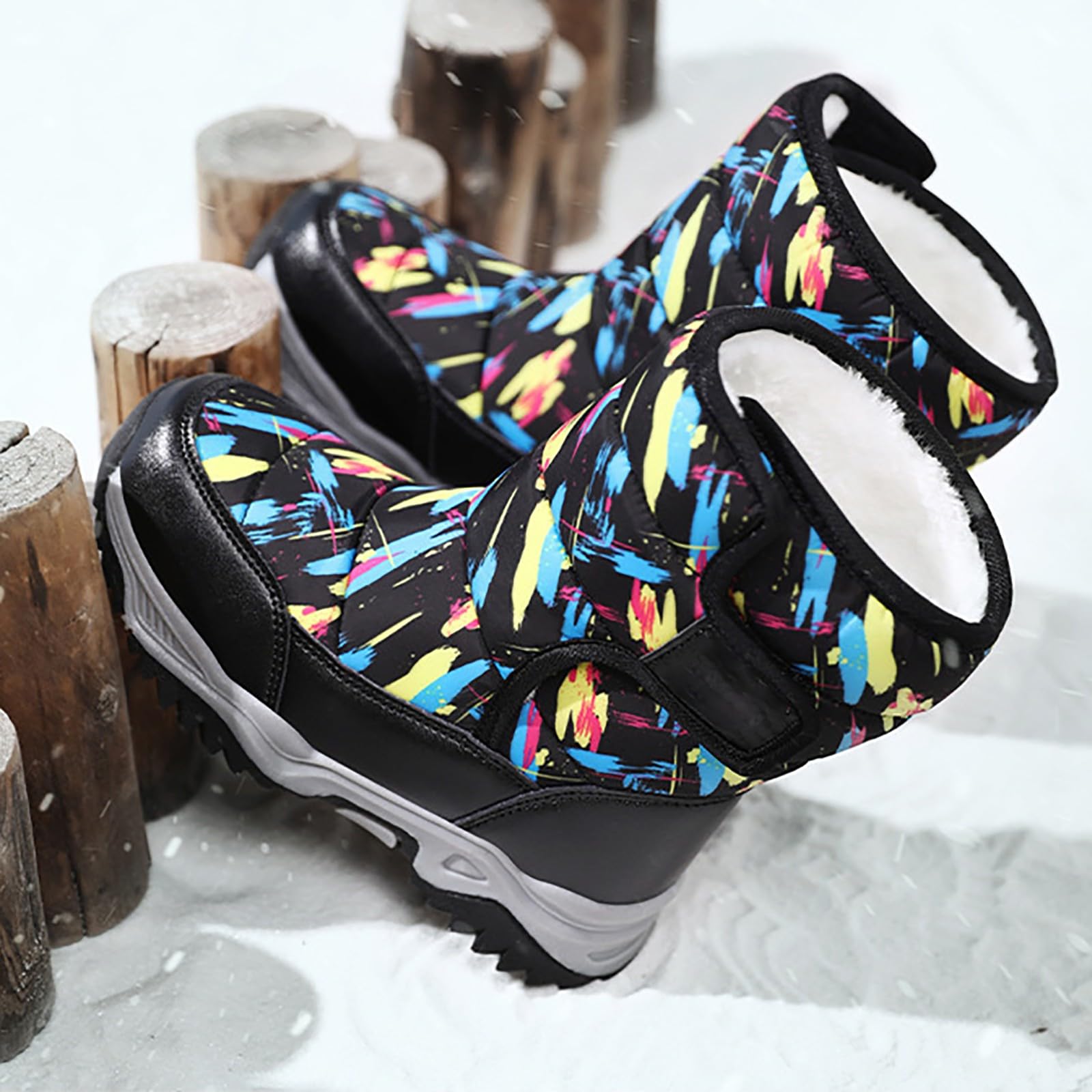 Stivali da neve invernali per bambini, foderati in pile, caldi, antiscivolo, impermeabili, imbottiti, a metà polpaccio, camminate, escursionismo, scarpe da ginnastica termiche imbottite