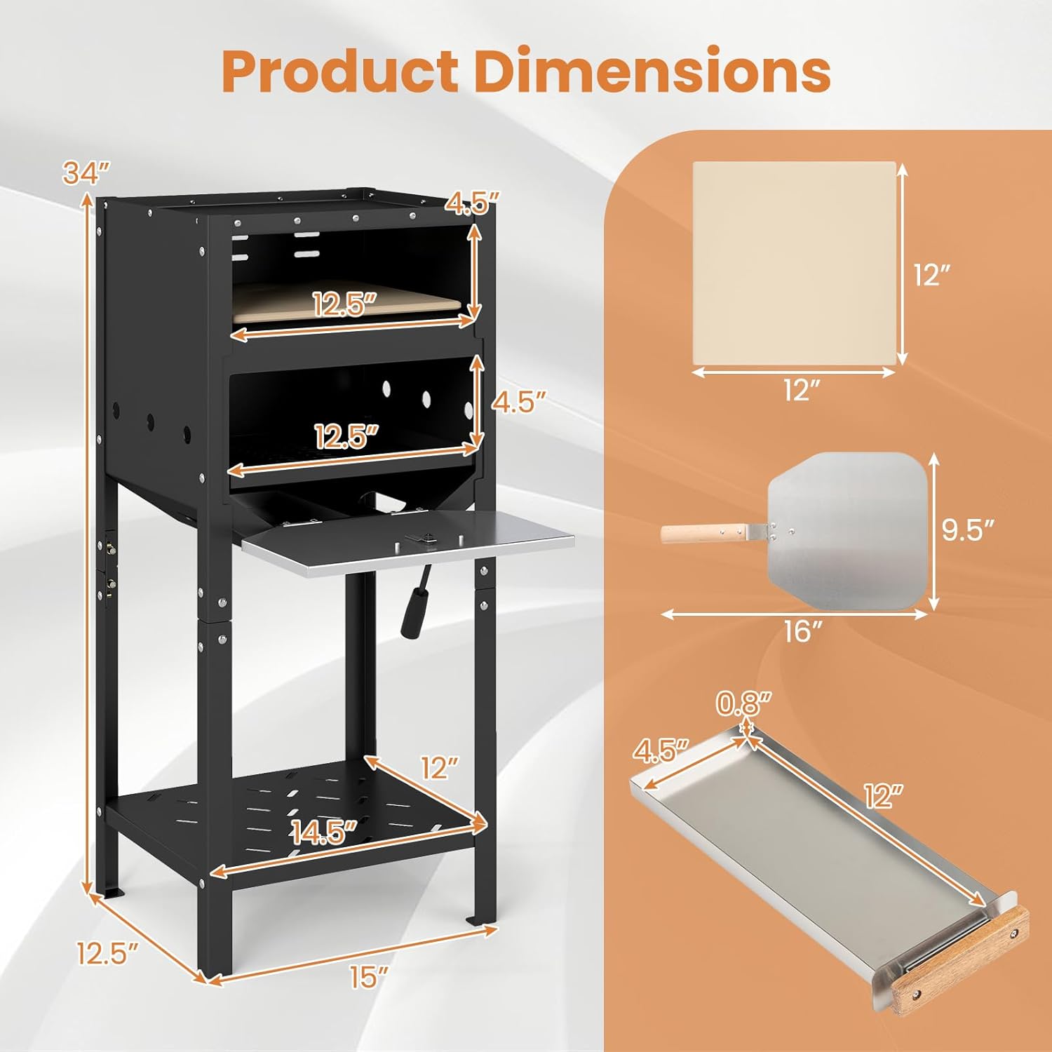 Happygrill 12” Pizza Oven Outdoor, Wood-Fired Pizza Stove with Ash Tray & Wood Storage, Pizza Stone, Pizza Peel & Oxford Cloth Cover, Multi-Fuel Pizza Maker for Patio, Backyard, Camping & BBQ