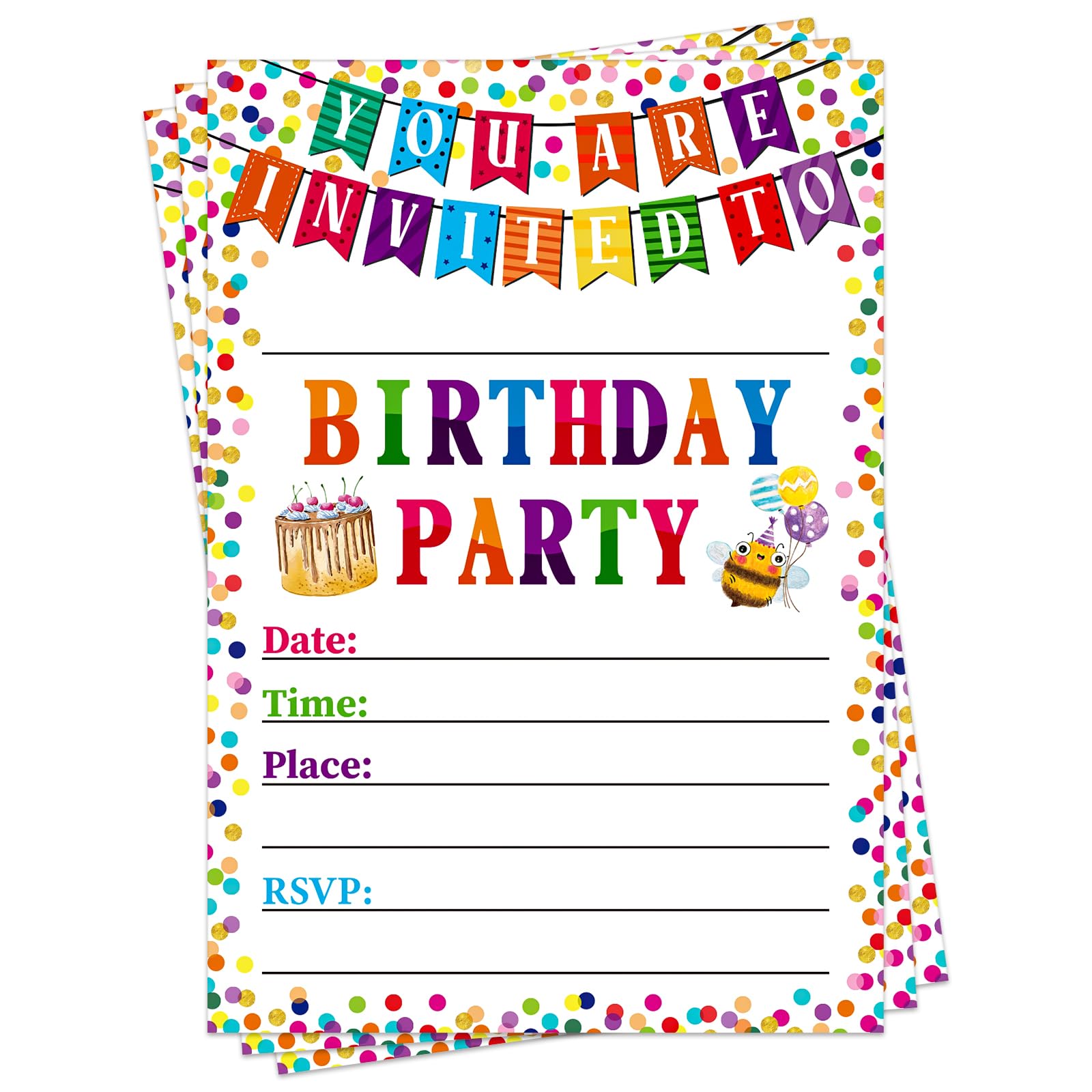 BIZIBAFF 30 Pack Birthday Party Invitations for Kids Boys Girls – 5"x7" Birthday Invitation Cards Birthday Party Invite Cards for Teens Birthday Party