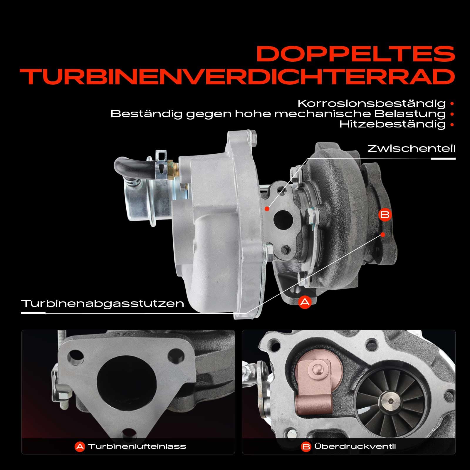 Frankberg Turbocompresor 5304-970-0001 | Compatible con: Autobús de tránsito E, Plataforma/chasis Transit E, Caja de tránsito E