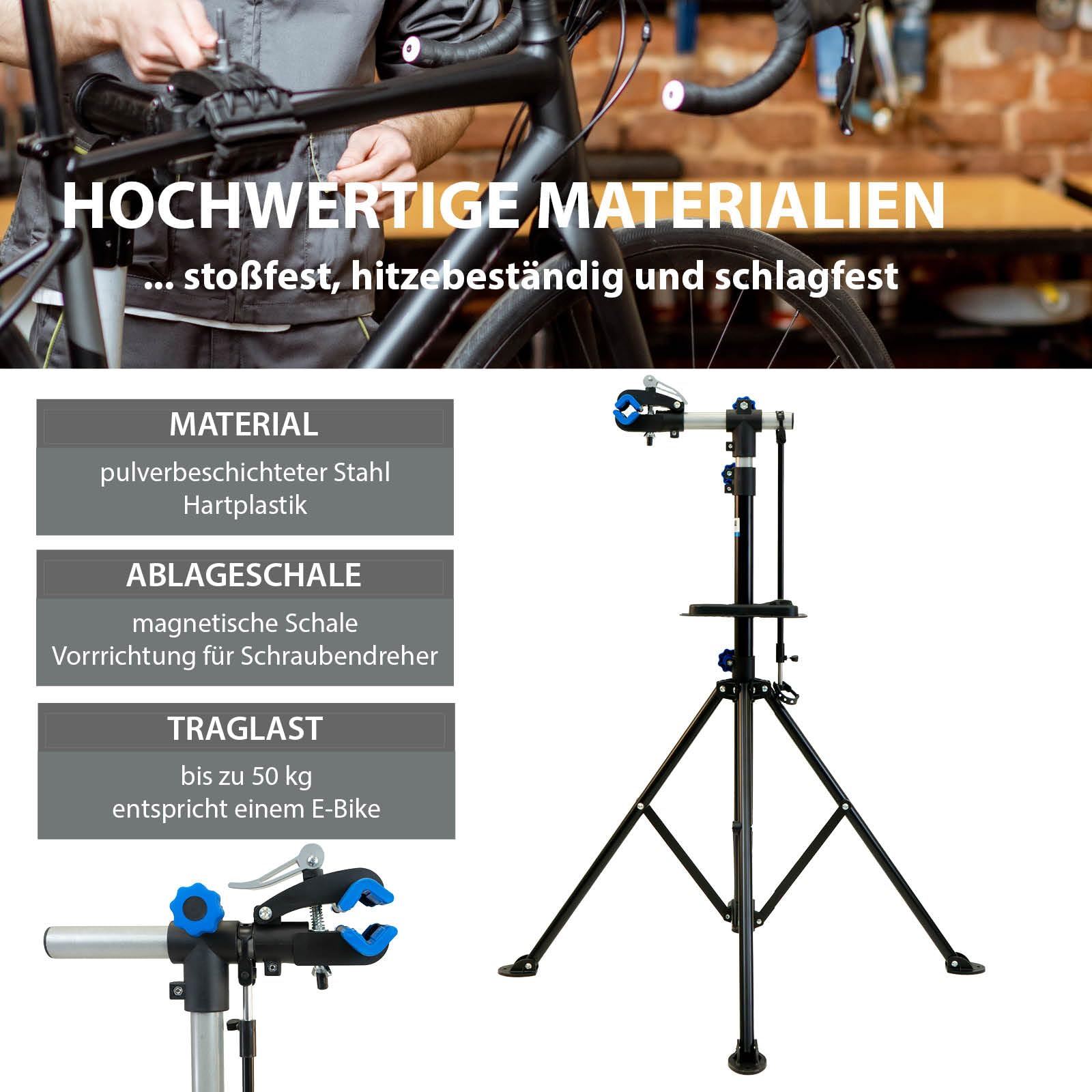 TRUTZHOLM Fahrradmontageständer 360° drehbar höhenverstellbar 30 kg Traglast Stahl mit magnetischer Werkzeugablage schwarz für Fahrräder Mountainbikes E-Bikes