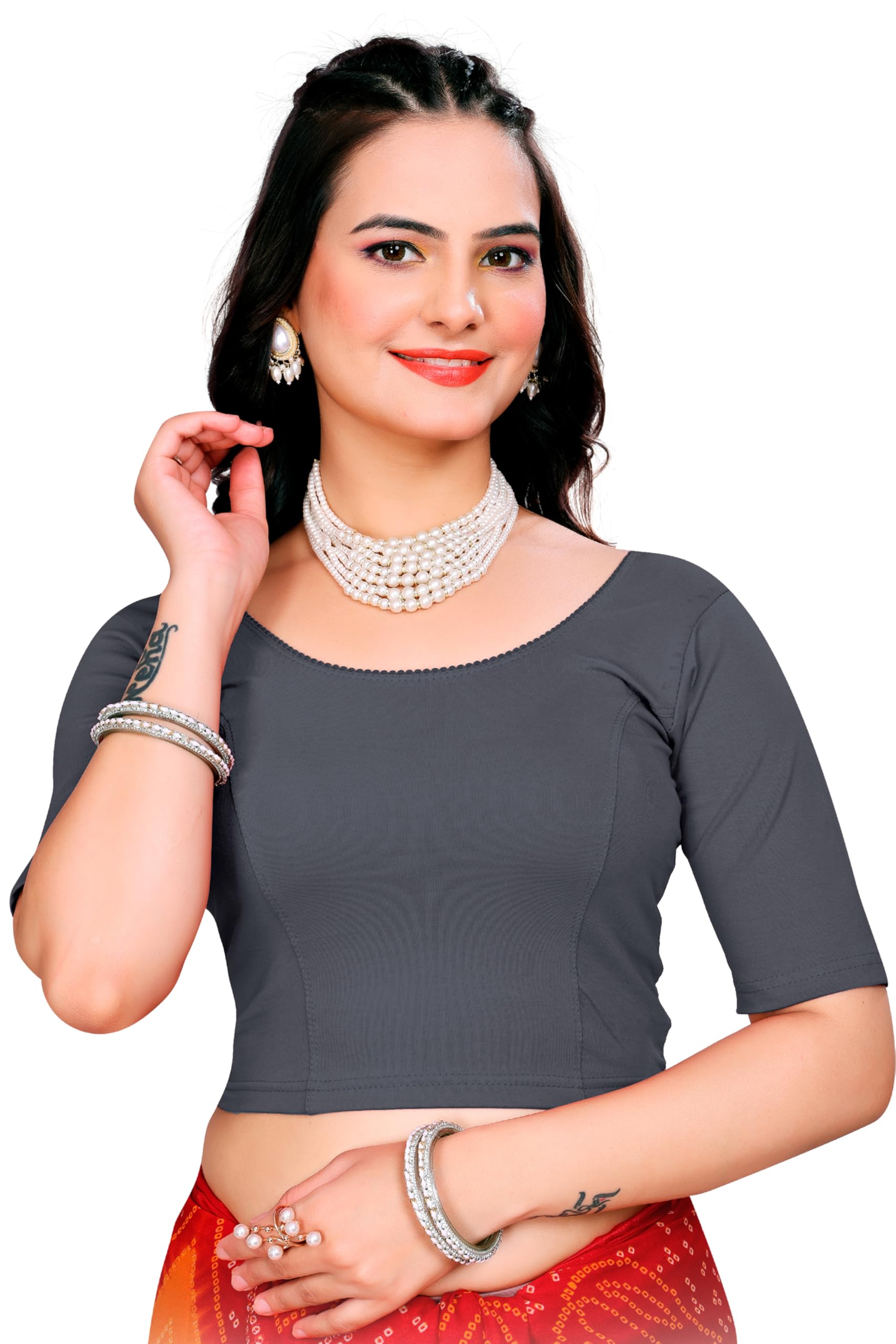 Women's Slim Fit Readymade Stretchy 100% Pure Cotton Dobby Plain Saree Blouse-image-46