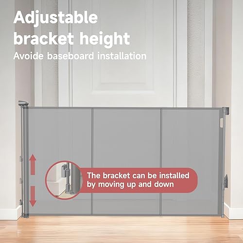 Miniatura 8 de Puerta retráctil reforzada para bebé, extra 38 pulgadas de alto, se extiende hasta 63 pulgadas de ancho, puerta de malla de instalación para