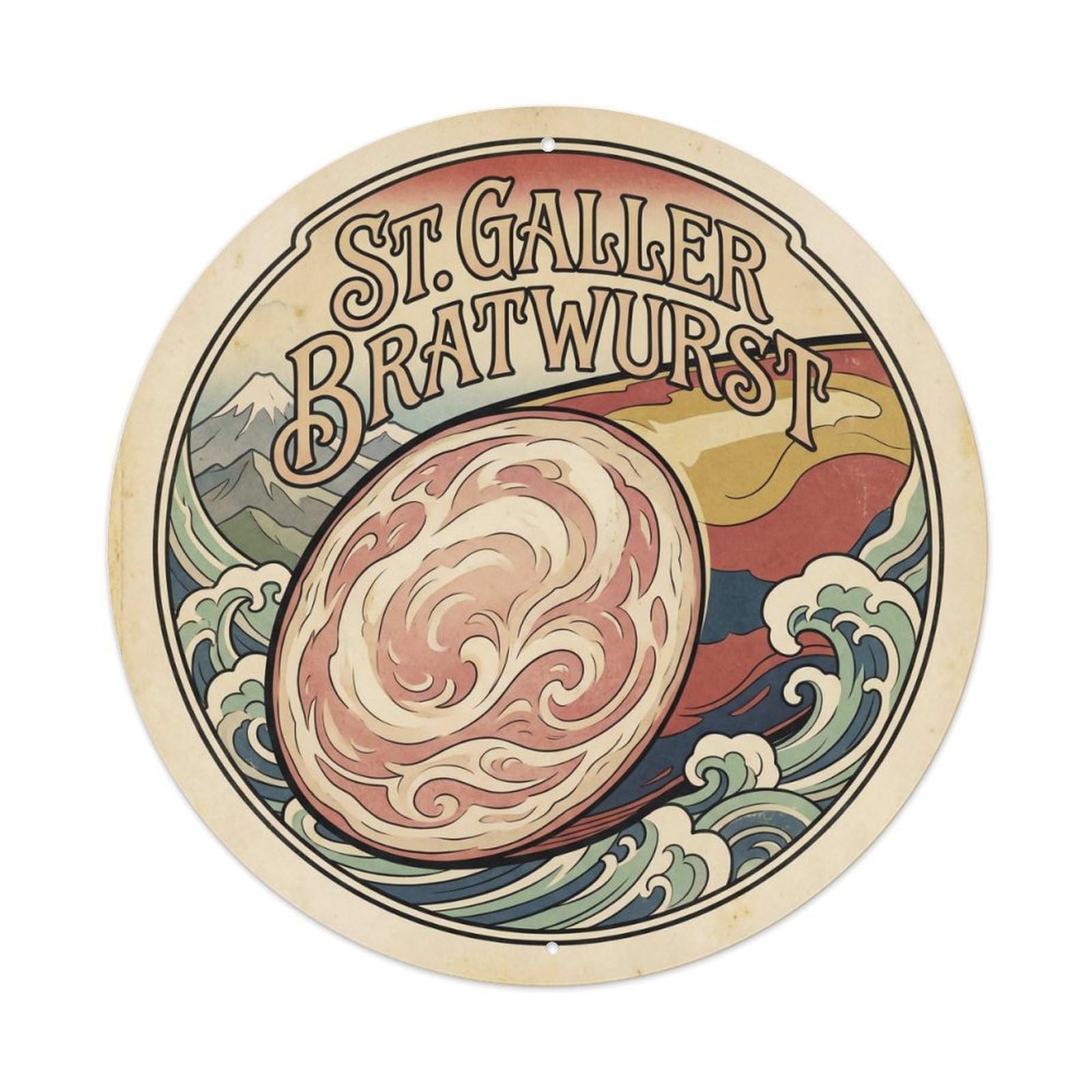 Swiss Travel St. Gallen Food Bratwurst Alpine Metal Tin Sign