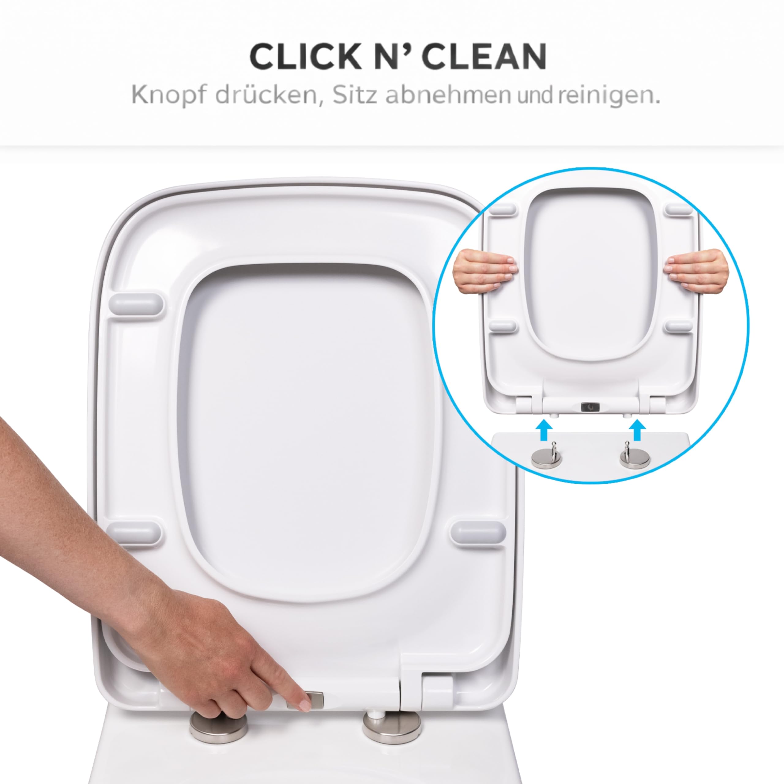 Bullseat® WC-Sitz Eckig – passgenau für Keramag/Geberit Renova Nr. 1 Plan | Toilettensitz mit Softclose, abnehmbar | Klobrille aus Urea-Duroplast | Klodeckel Montage von oben