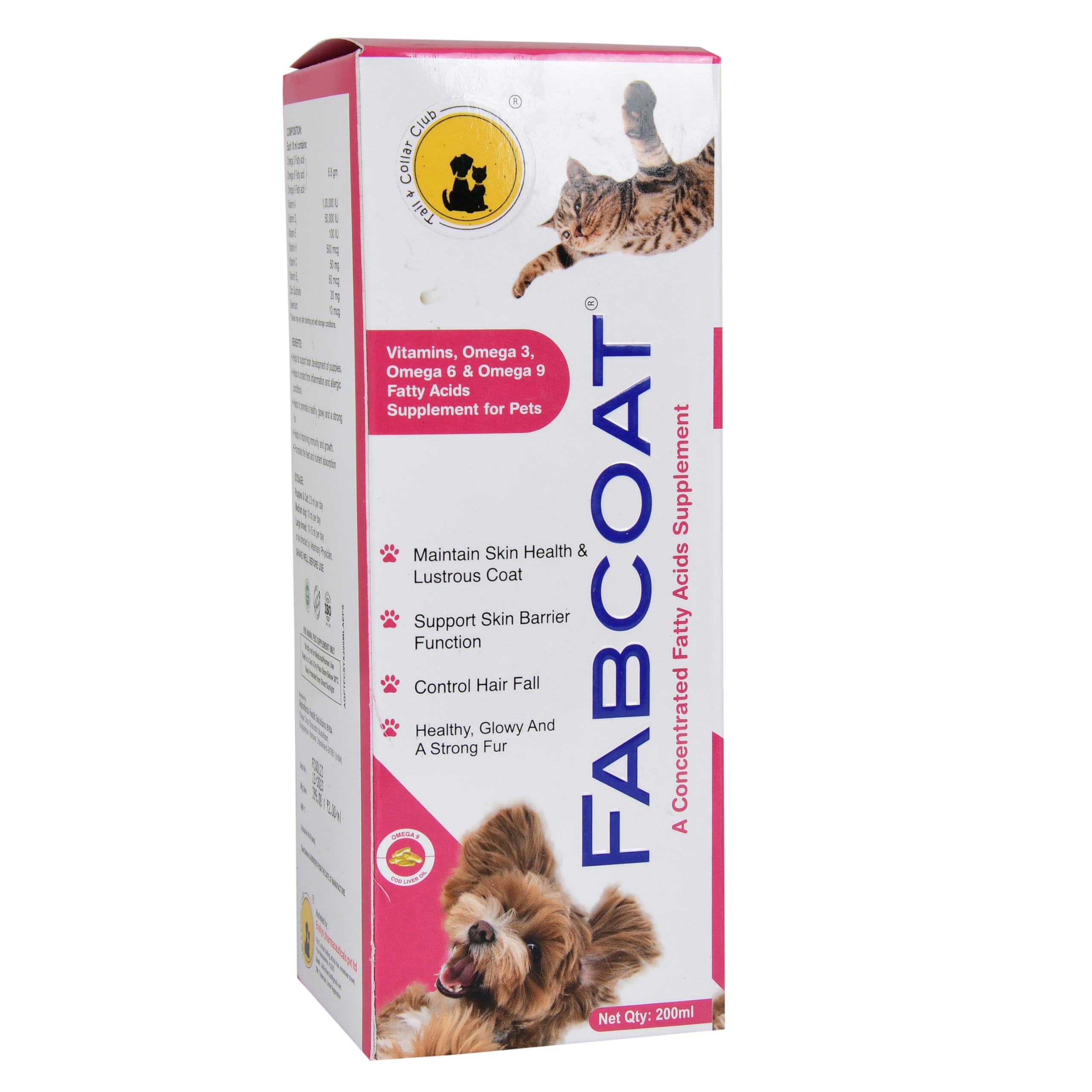 Tail & Collar Club Fabcoat Omega 3 6 9 Supplement for Dog/Cats with multivitamins for Healthy Skin and Reduce Shedding 200ml (B0CQM8GFBT) Amazon Price History, Amazon Price Tracker