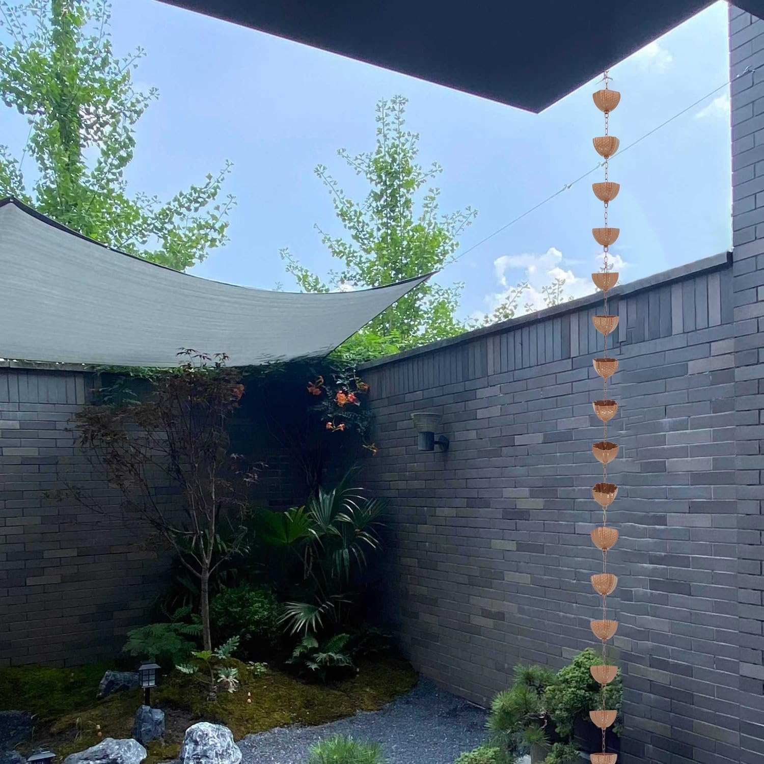 DFTDFYXYRain Chain 3.2-26.2FT Rain Water Catcher Aluminium Alloy-Hanging Rain Chains Replacement Rain Chain Gutters with Fixer and Hook,for Eaves Drainage,Decorate The Garden,Patio,Temple,2.6m(8.5ft)