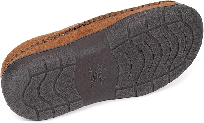 Zigzagger Men's Slip On Moccasin Slippers, Indoor/Outdoor Warm Fuzzy Comfy House Shoes, Fluffy Wide Loafer Slippers,Cold Tawny, 9-10 & 10.5 D(M) US