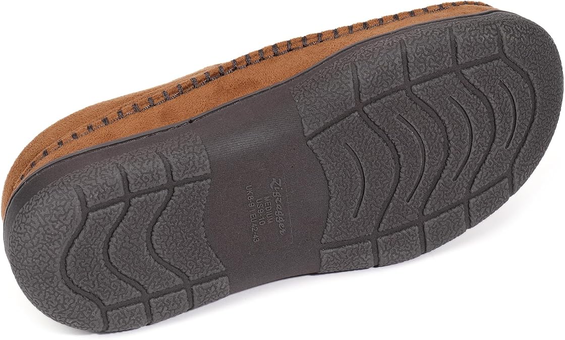 Zigzagger Men's Slip On Moccasin Slippers, Indoor/Outdoor Warm Fuzzy Comfy House Shoes, Fluffy Wide Loafer Slippers,Cold Tawny, 9-10 & 10.5 D(M) US