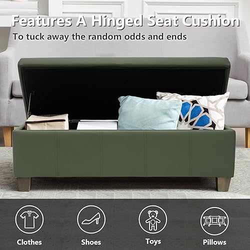 Miniatura 63 de Otomana de piel sintética negra con almacenamiento, banco rectangular extra largo de almacenamiento para dormitorio y sala de estar Negro