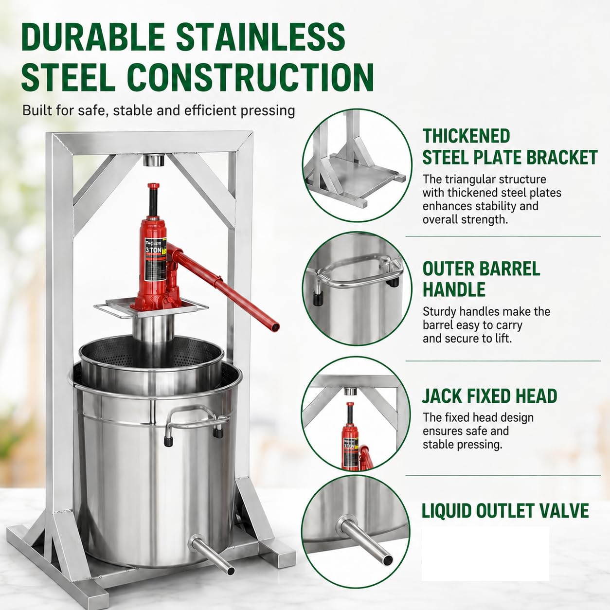 22L prensa hidráulica de la fruta manual de la sidra fabricante de vino de acero inoxidable resistente extractor de jugo de acero inoxidable para el procesamiento de aceite de oliva de queso de elabor