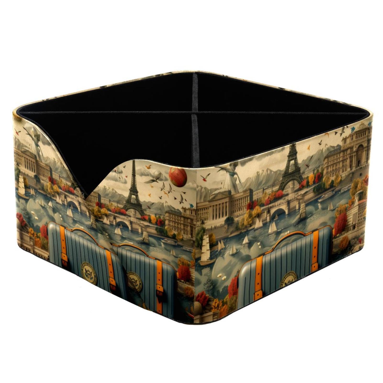 Porte-stylo rectangulaire de bureau à deux compartiments motif voyage