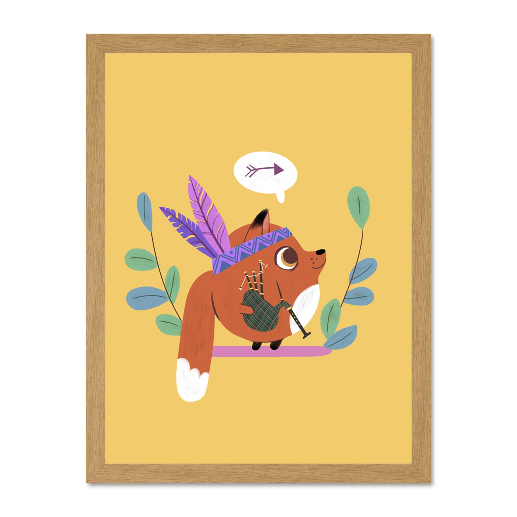 Wee Blue Coo Fox Bagpipes Native Large Framed Art Print Wall Poster 18x24 inch