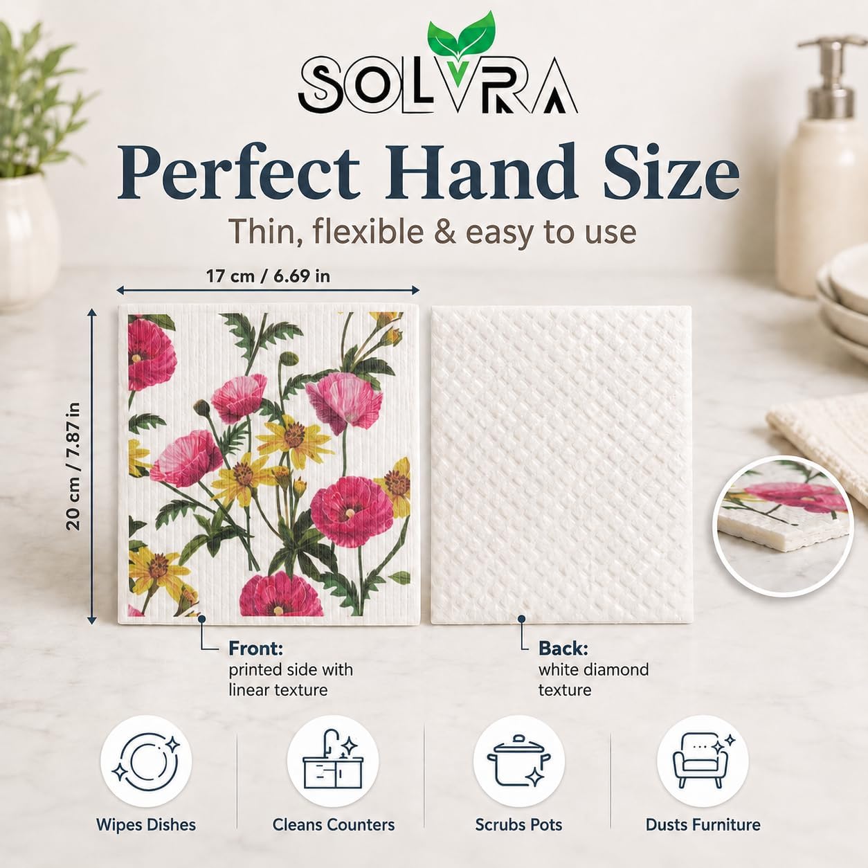 10 Pcs Flower Print Swedish Dishcloths for Kitchen, German Cellulose image 2