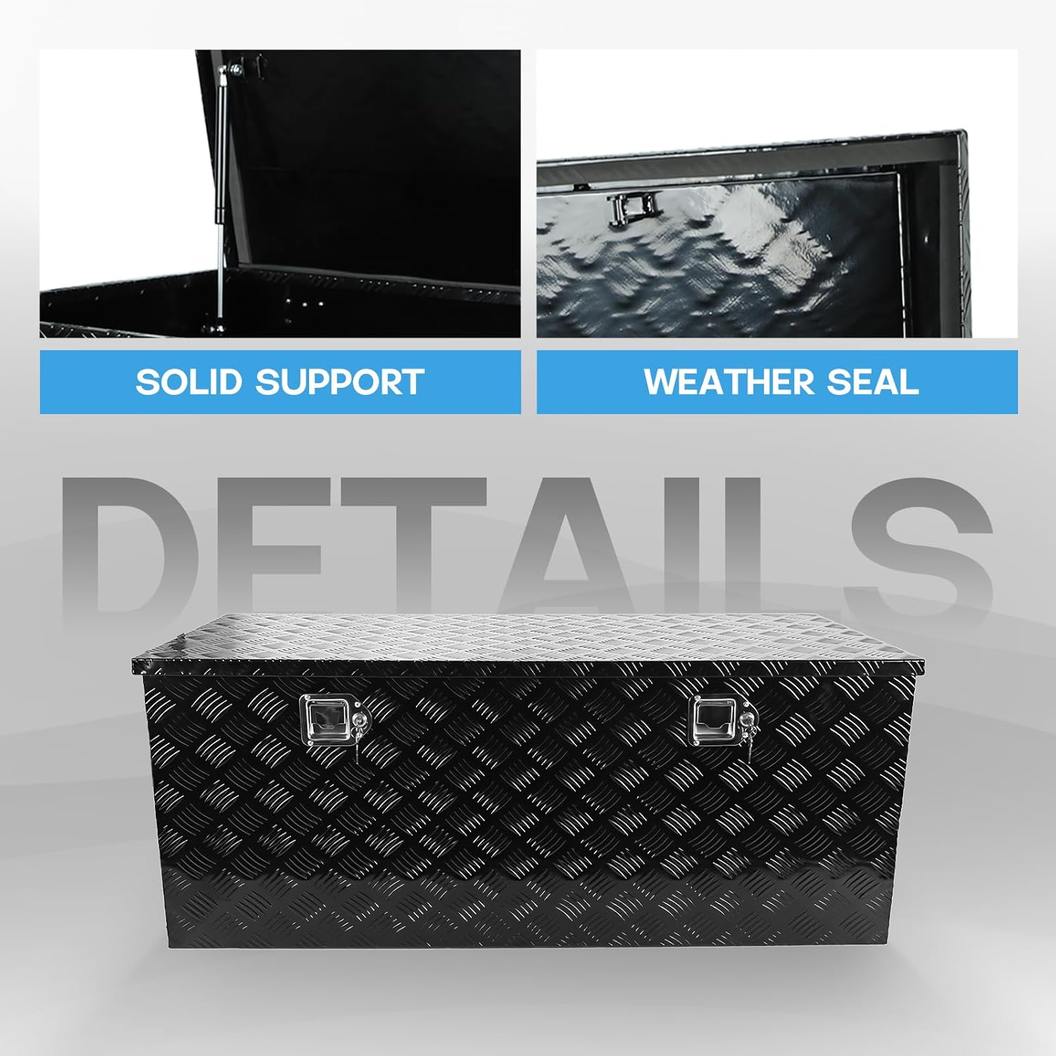 BLACKHORSE-RACING 48 Inch Heavy Duty Aluminum Tool Box Pick Up Truck Bed RV Trailer Toolbox Square Storage Organizer with Side Handle, Lock and Keys- Black48 x 19.5" x 17.5 "