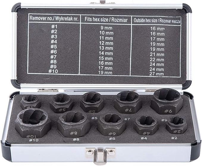 Abuff 10 Pcs Impact Bolt Extractor Set, Assorted Sizes Bolt Extractors