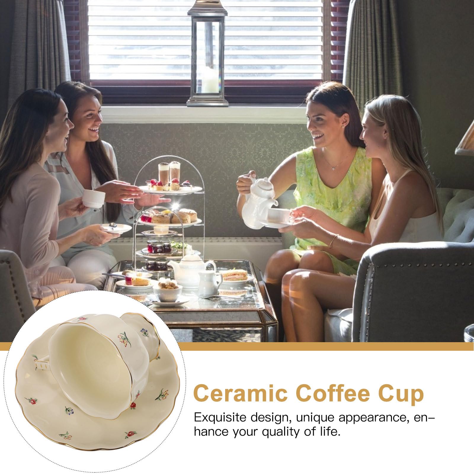KICHOUSE Klassisches Stil Keramik Kaffeetassen Satz mit Untertassen im Europäischen 1 Satz Retro Kaffeebecher aus Geeignet Zufällige Farbe für Café und Restaurant für Tee