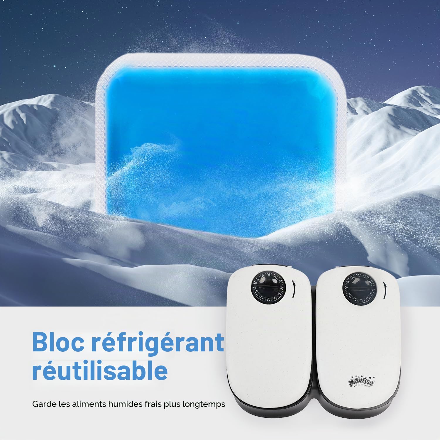 PAWISE Mangeoire Automatique pour Chats Et Chiens, Mangeoires Automatiques pour Animal de Compagnie avec Minuterie Et Poche De Glace, à Utiliser avec des Aliments Secs et Humides (2 Repas)