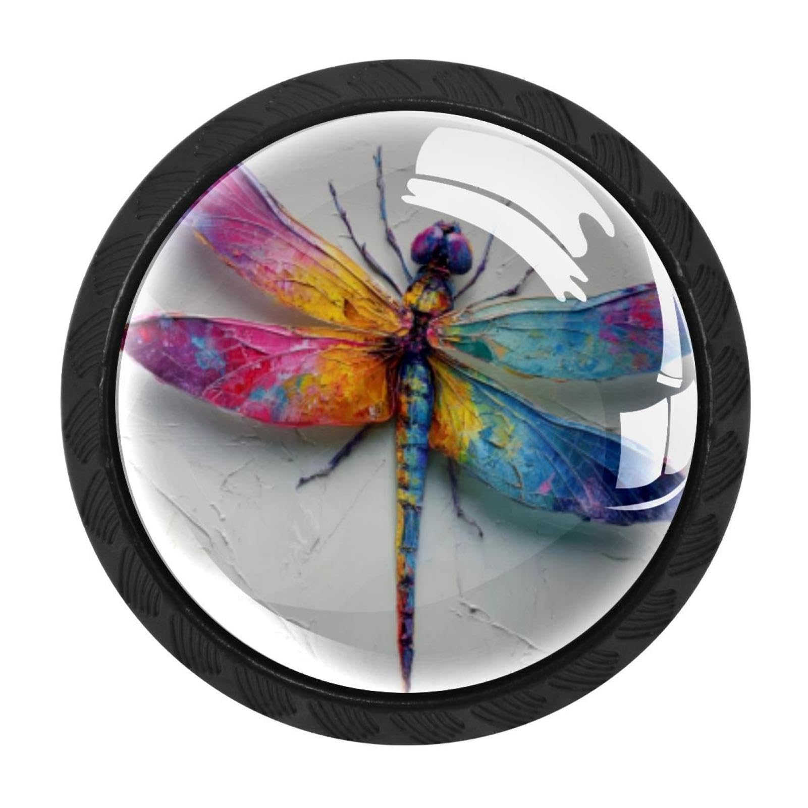 CHENZZZZ 4 Pieces Colorful Dragonfly Drawer Knobs, 35mm Black Cabinet Knobs, Drawer Pulls and Knobs, Dresser Drawer Knobs, Cabinet Hardware Kitchen Cabinet Knobs