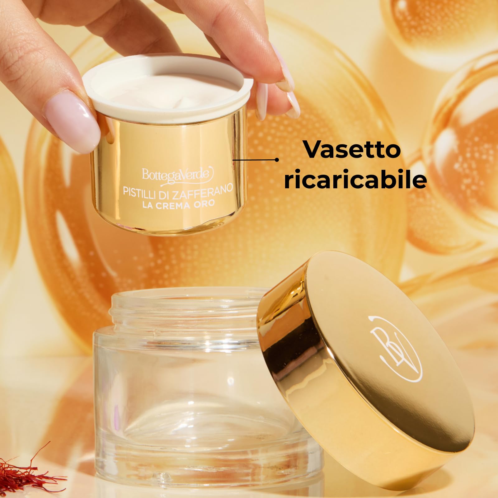Bottega Verde - Pistilli di Zafferano, La Crema Oro, Ricarica Crema Viso Giorno e Notte, 50 ml, Trattamento Antirughe e Antietà Globale con Zafferano Iperfermentato e Ceramidi, Tutti i Tipi di Pelle