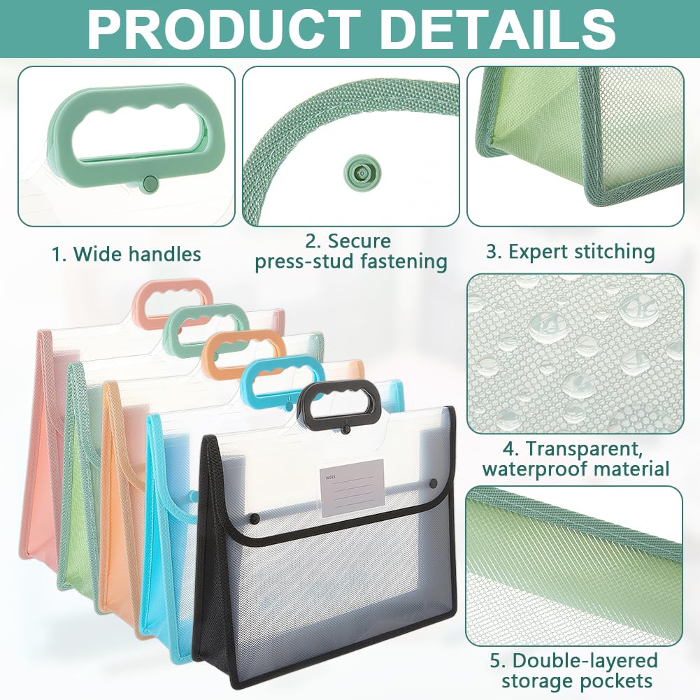NBEADS 5 pezzi 5 colori camicia estensibile in plastica con manico, custodia trasparente portatile A4 per documenti con chiusura a pressione per ufficio casa o ospedale.