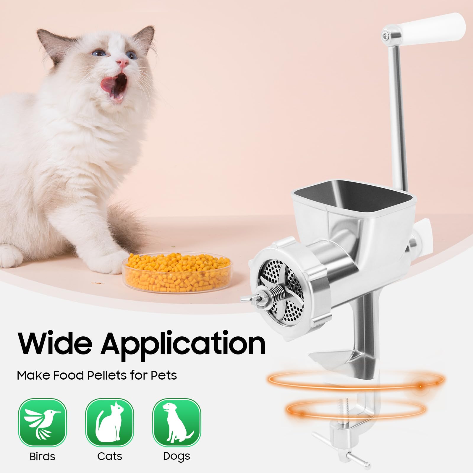 Manual Animal Feed Pellet Machine, Stainless Steel Pet Food Granulator, Fishing Bait, Dog Cat Bird Fish, Portable Pellet Mill w/5 Plates for Home Domestic/Commercial Use