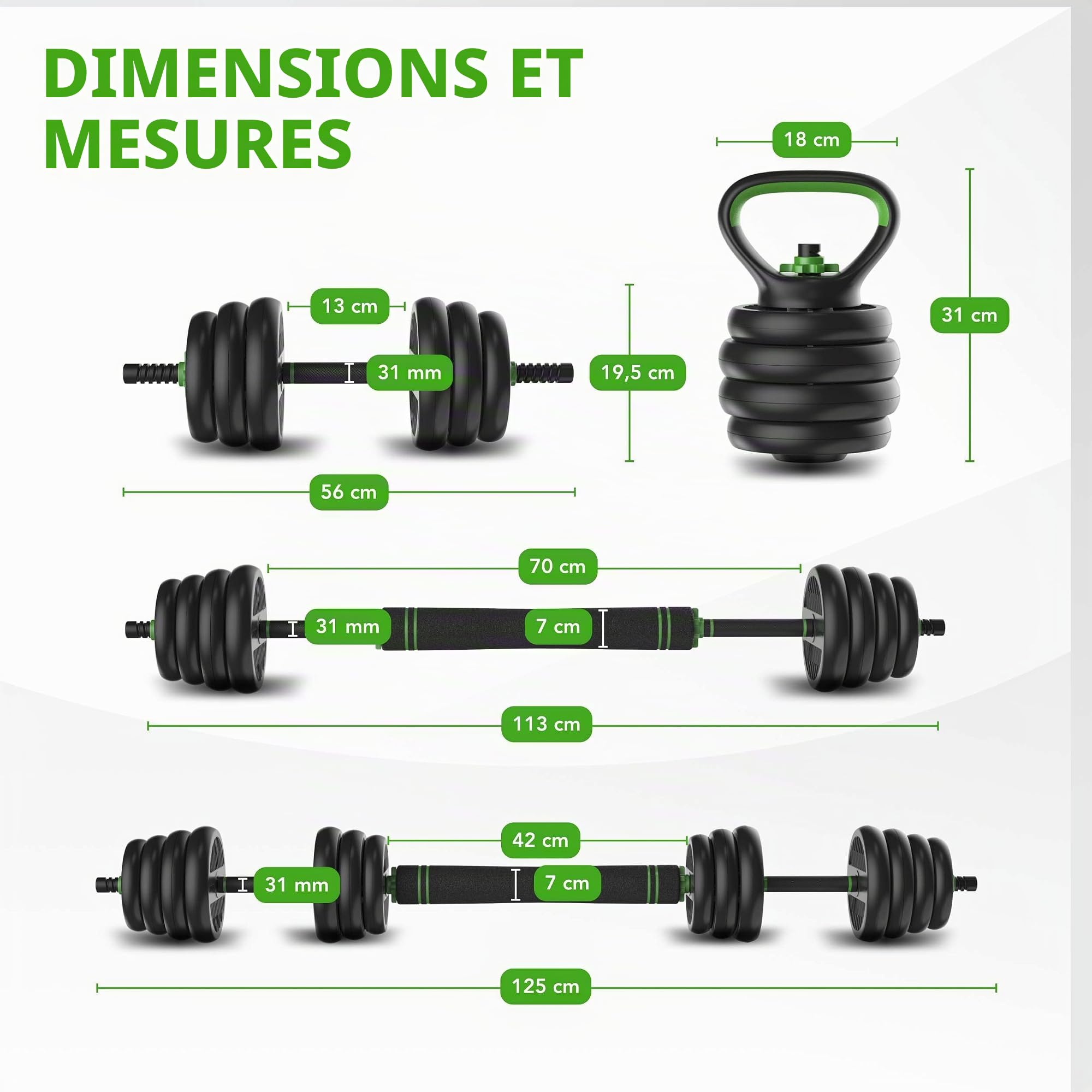 Tunturi Haltères et poids - Ensemble d'haltères 28 kg - Barre avec poids - Ensemble de barre - Fermeture à vis 30 mm - Poignée antidérapante